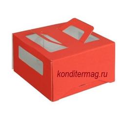 Коробка для торта 21х21х12 см. Красн/окно 1