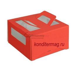 Упаковка для торта 1 кг. 21х21х12 см. Красная с окошком 1