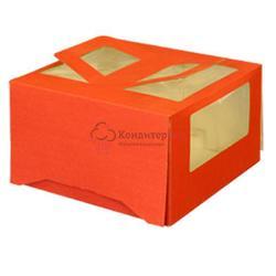 Упаковка для торта 2 кг. 30х30х17 см. Красная с окошками 1