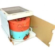 Коробка для торта Стронг 26х26х30 см. бел/окно