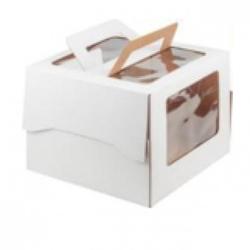 Коробка для торта 24х24х20 см. Бел/окно/ручки 1