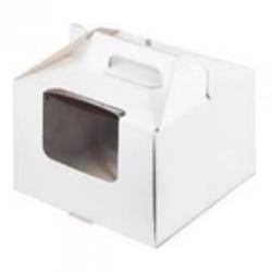 Коробка для торта 30,5х30,5х20,5 см. Бел/окно/ручки 1