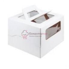 Коробка для торта 24х24х24 см. Бел/окно/ручки