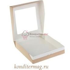 Коробка для пряников 20х20х4 см. Крафт с окошком