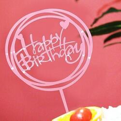 Топпер Happy Birthday круг Розовый бледный 11 см. 1