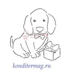 Трафарет кондитерский 10 см. Щенок с подарком №2