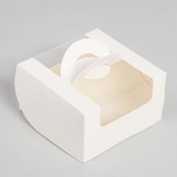 Коробка для торта 14х14х8 см. Бел/окно/ручки Бенто 1