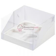 Коробка на 4 капкейка с пластиковой крышкой 16х16х10 см.