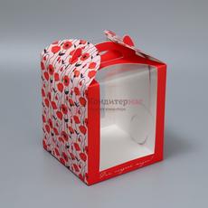 Коробка для кулича/торта 15×15×18 см . Маки