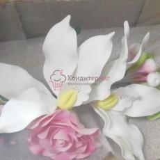 Сахарный букет Орхидея с сиреневой розой 20 см. Б30-12