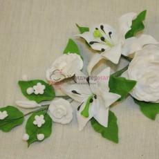 Сахарный букет Лилия бел/Роза белая 20 см. Б30-7