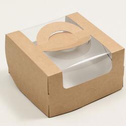 Коробка для торта 14х14х8 см. бенто/окно крафт 7706739 1