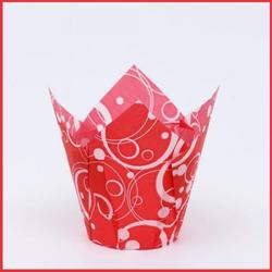 Форма бумажная Тюльпан Красный/белые кольца 5х8,5 см. 10 шт. 1