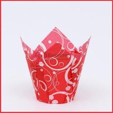 Форма бумажная Тюльпан Красный/белые кольца 5х8,5 см. 10 шт.