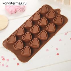 Форма для конфет Сладкое сердце 22х10 см. 15 ячеек силикон 1