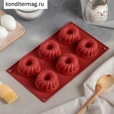 Форма силиконовая Немецкий кекс 17х27х3,5 см. 6 ячеек