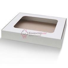 Коробка для пряников/пирога 30х25х4,5 см. белая с окошком