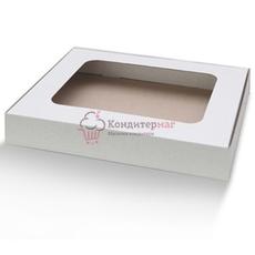 Коробка для пряников/пирога 30х25х4,5 см. белая с окошком