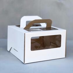 Коробка для торта 22х22х14 см. Бел/окно/ручки 1