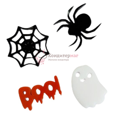 Набор топперов декоративных акриловых "Boo!" Чёрный, оранжевый, белый 4 шт