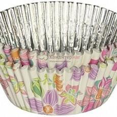 Форма для кексов бумажная круглая Очарование Цветочное 5 см. Wilton, 36 шт., фольга