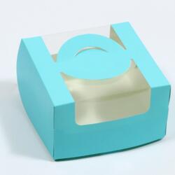 Коробка для торта 14х14х8 см. бенто/окно голубая 7725070 1