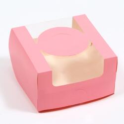 Коробка для торта 14х14х8 см. бенто/окно розовая 7725069 1