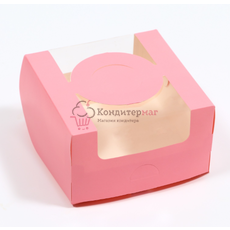 Коробка для торта 14х14х8 см. бенто/окно розовая 7725069
