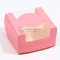 Коробка для торта 14х14х8 см. бенто/окно розовая 7725069