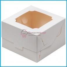 Коробка для торта 12х12х8 см. Белая/окно Бенто