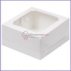 Коробка для бенто-торта с окном 16х16х8 см. Белая