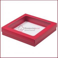Коробка для клубники в шоколаде 20х20х4 см. Красная/окно