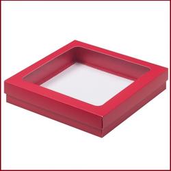 Коробка для клубники в шоколаде 20х20х4 см. Красная/окно 1