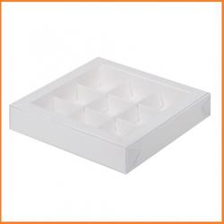 Коробка для конфет 15,5х15,5х3 см. 9 яч. Белая пл/кр. 1