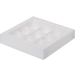 Коробка для конфет 15,5х15,5х3 см. 9 ячеек Белая с окошком 1