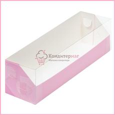 Коробка для макаронс 19х5,5х5,5 см. Розовая пл/крышка