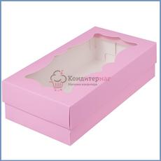 Коробка для макаронс 21х11х5,5 см. Розовая матовая/окно