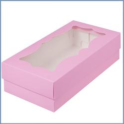 Коробка для макаронс 21х11х5,5 см. Розовая матовая/окно 1