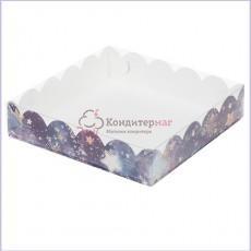 Коробка для пряников 20х20х3,5 см. Звездное небо пл/крышка