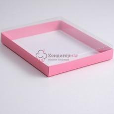 Коробка для пряников 26х21х3 см. Розовая пл/крышка