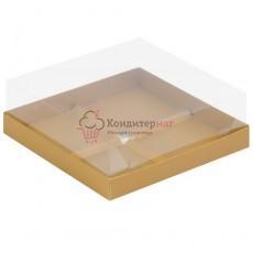 Коробка для муссовых пирожных 17х17х6 см. Золото пл/крышка
