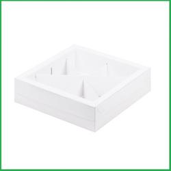 Коробка для сладостей 20х20х5,5 см. Белая с окошком (4 или 6 ячеек) 2
