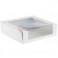 Коробка для торта 22,5х22,5х6 см. Бел/окно
