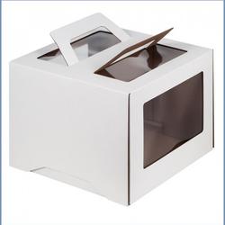 Коробка для торта 24х24х24 см. Бел/3 окна/ручка 1