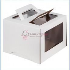 Коробка для торта 24х24х24 см. Бел/3 окна/ручка