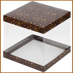 Коробка для торта Кристалл 23,5х23,5х12 см. Коричневая/звезды 1