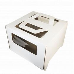 Коробка для торта 22х22х14 см. Бел/окно/ручки 1