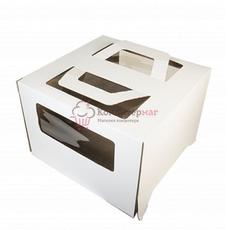 Коробка для торта 24х24х26 см. Бел/окно/ручки