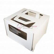 Коробка для торта 24х24х20 см. Бел/окно/ручки