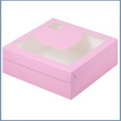Коробка для зефира 20х20х7 см. Роз/окно сердце 1